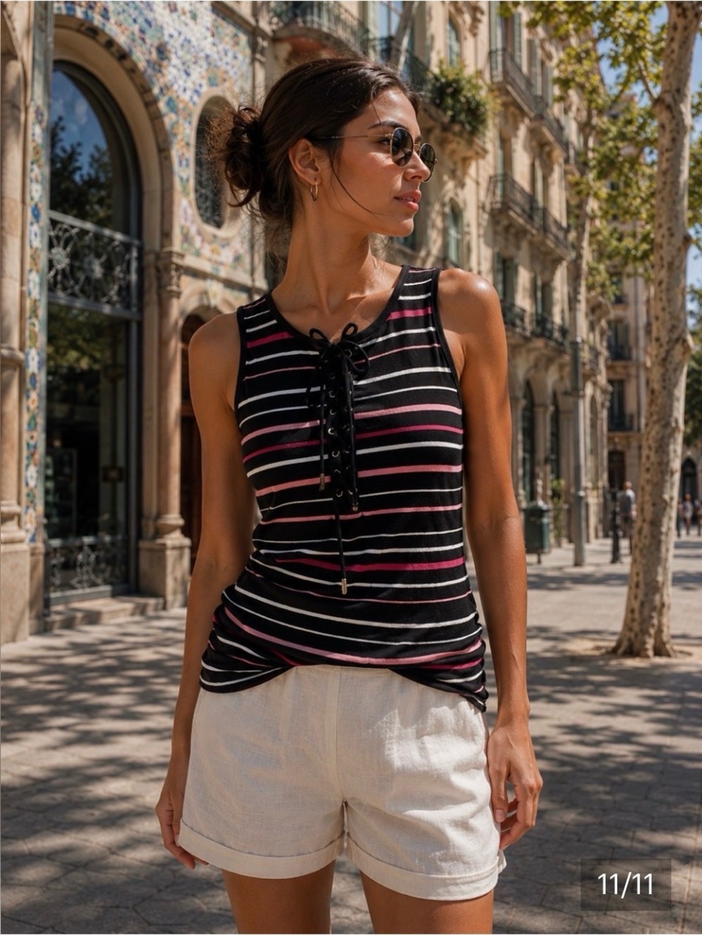 White House Black Market Striped Lace-Up Sleeveless Top | Size Small